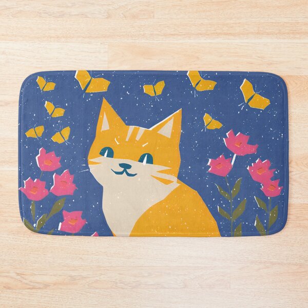 Item preview, Risograph Colourful Happy Cat Blue designed and sold by Wild Blue Designs NZ.