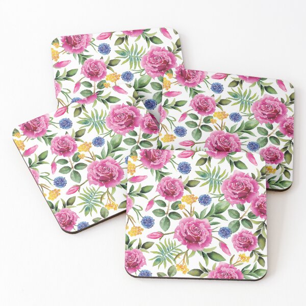 Item preview, Watercolor Roses - Pink, Blue, Yellow & Green Floral/Botanical Pattern designed and sold by somecallmebeth.