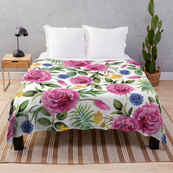 Item preview, Watercolor Roses - Pink, Blue, Yellow & Green Floral/Botanical Pattern designed and sold by somecallmebeth.