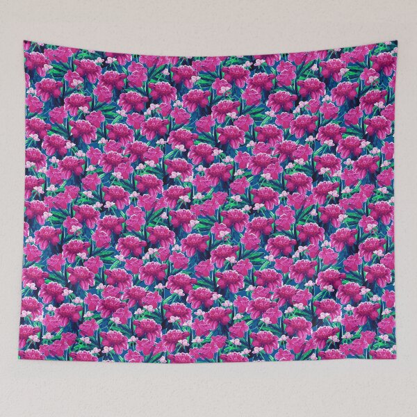 Item preview, Watercolor peonies, Pink-fuchsia on blue background designed and sold by Alex  Blud.