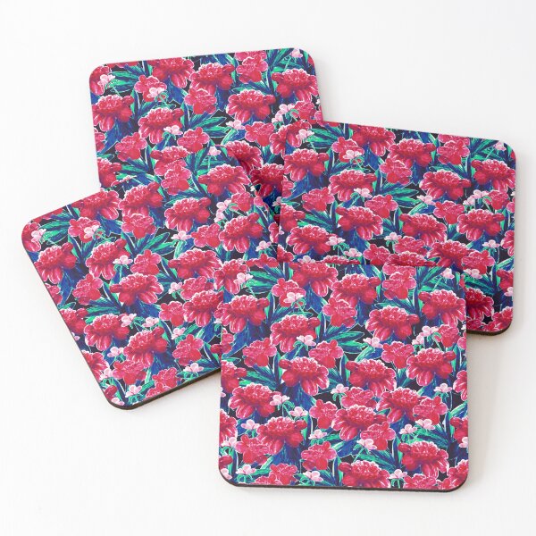 Item preview, Watercolor peonies, Red on blue background designed and sold by Alex  Blud.