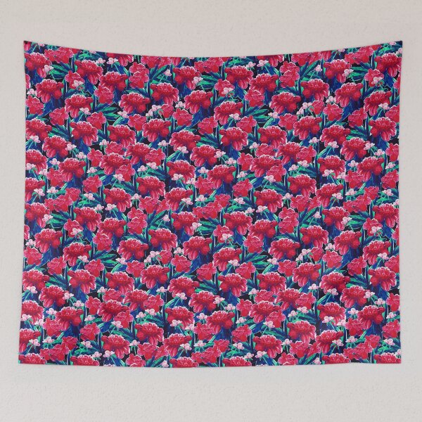Item preview, Watercolor peonies, Red on blue background designed and sold by Alex  Blud.