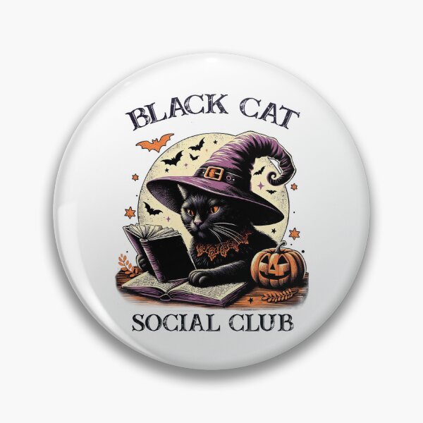 Item preview, Black Cat Social Club/ Retro Vintage Halloween/ Whimsical Halloween design/ black witch Cat with Pumpkin designed and sold by mbarts85.