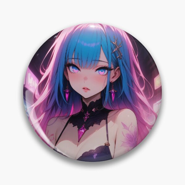Item preview, Hermosa chica anime con cabello azul y rosa designed and sold by ByteyCreatives.