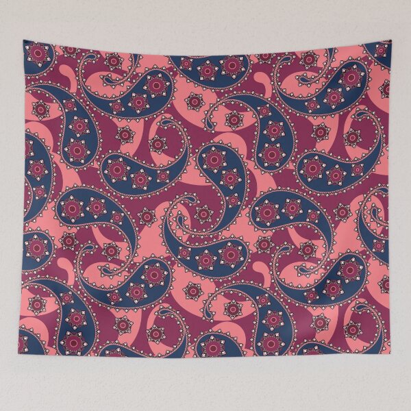 Item preview, Paisley, Burgundy-Blue on a pink background designed and sold by Alex  Blud.
