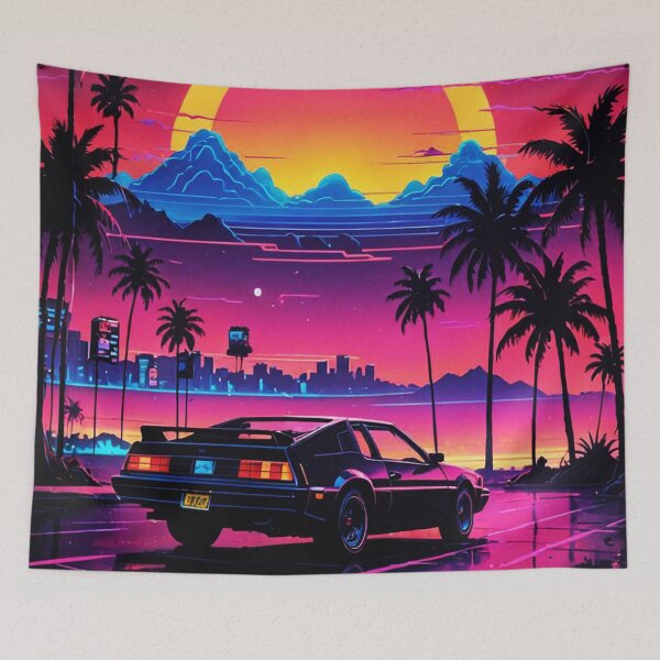 Item preview, Atardecer de coche de neón de los 80 designed and sold by ArtHistoryPrint.