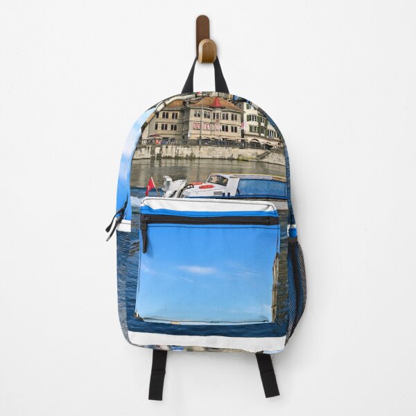 Item preview, Historic Zurich city center with famous Grossmunster churh and a tourist boat sails on the river Limmat, Switzerland designed and sold by goceris.