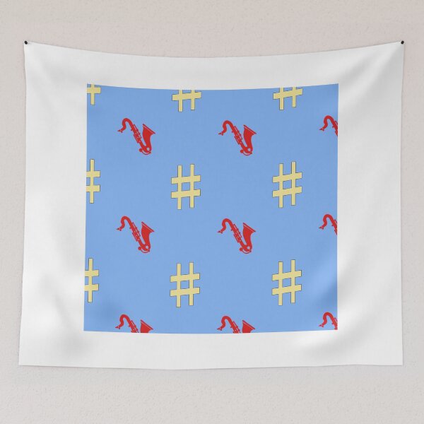 Item preview, Musical Mosaic Red Saxes Yellow Sharps on Blue designed and sold by youme63.