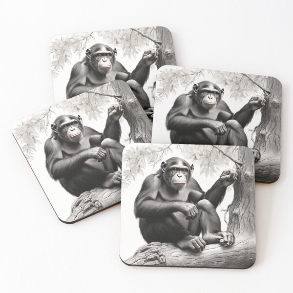 Item preview, Black and white chimpanzee pencil drawing designed and sold by Pencil-Art.