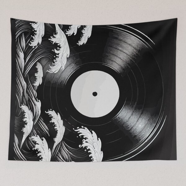 Item preview, Monochromatic Outline Vinyl Moon Waves Music designed and sold by TomFrontierArt.