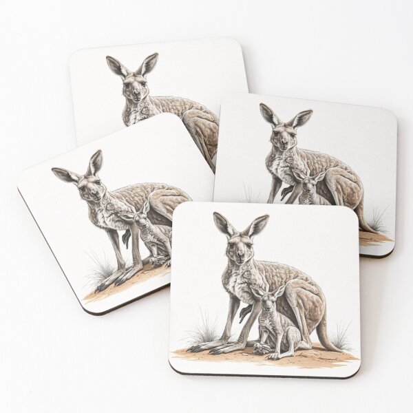 Item preview, Black and White Kangaroo pencil drawing designed and sold by Pencil-Art.