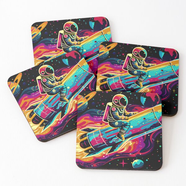 Item preview, Colorful planets with stars galaxy astronaut riding a rocket in space  designed and sold by KimierArt.