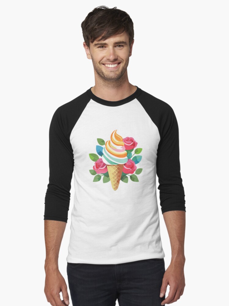 Thumbnail 1 of 3, Baseball ¾ Sleeve T-Shirt, Sweet ice cream between the roses designed and sold by starchim01.