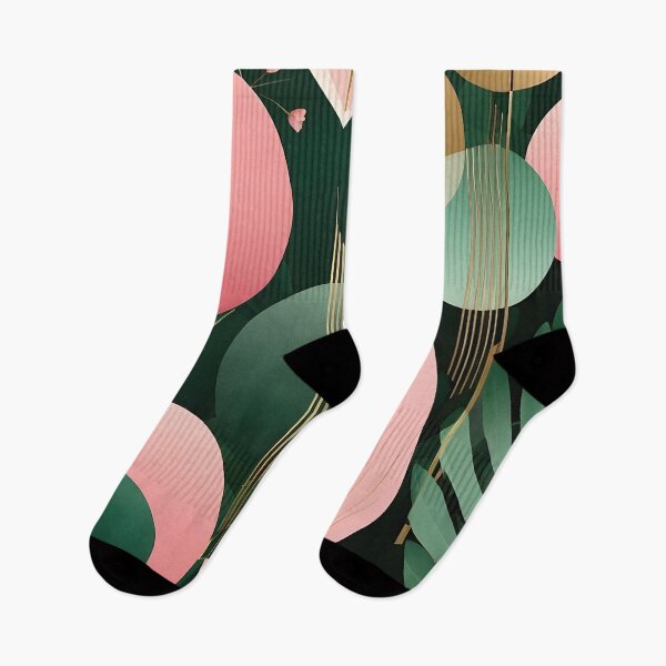 Item preview, Mid Century Botanical Retro Geometric Leaves  Florals  Pink Dark Green designed and sold by Prints and Lifestyle.