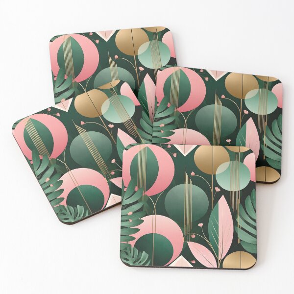 Item preview, Mid Century Botanical Retro Geometric Leaves  Florals  Pink Dark Green designed and sold by Prints and Lifestyle.