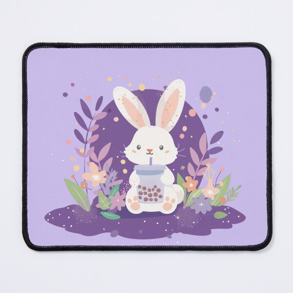 Item preview, White Rabbit drinking magical boba tea in the garden designed and sold by WoollenLlama.