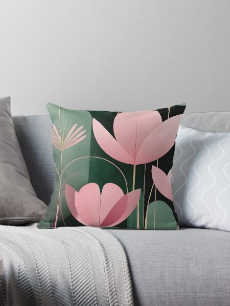 Item preview, Mid Century Modern Abstract Botanical Pink, Dark Green designed and sold by Prints and Lifestyle.