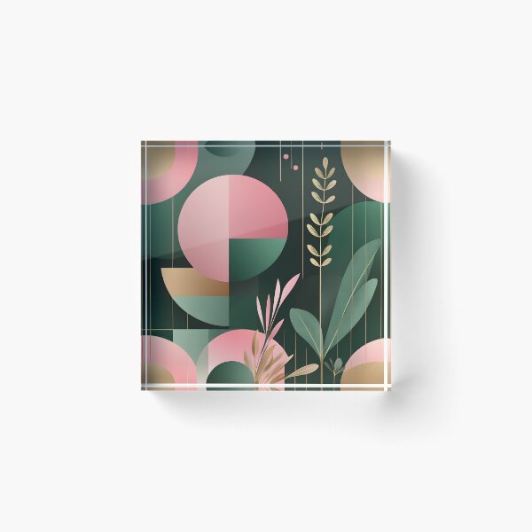 Item preview, Mid Century Botanical Retro Geometric Leaves  Florals  Pink  Dark Green designed and sold by Prints and Lifestyle.