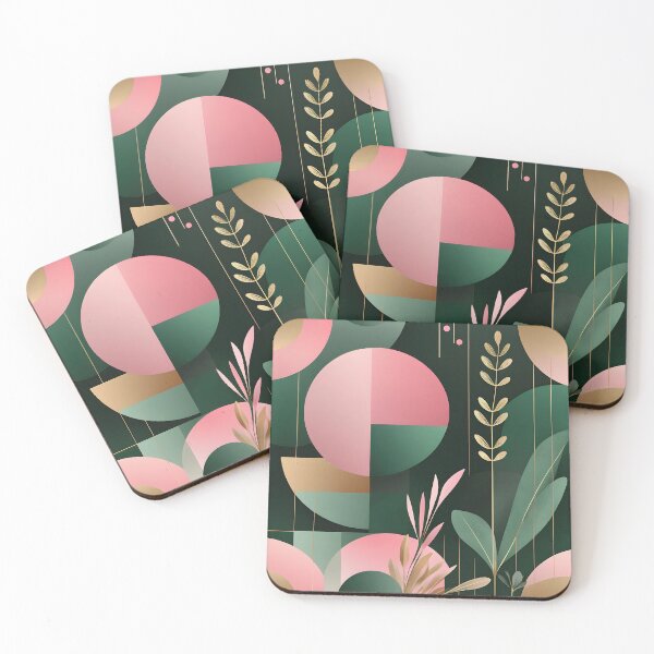 Item preview, Mid Century Botanical Retro Geometric Leaves  Florals  Pink  Dark Green designed and sold by Prints and Lifestyle.