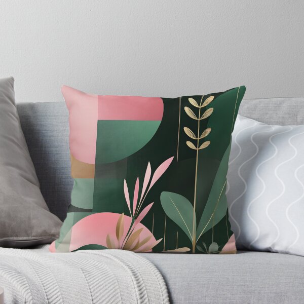Item preview, Mid Century Botanical Retro Geometric Leaves  Florals  Pink  Dark Green designed and sold by Prints and Lifestyle.