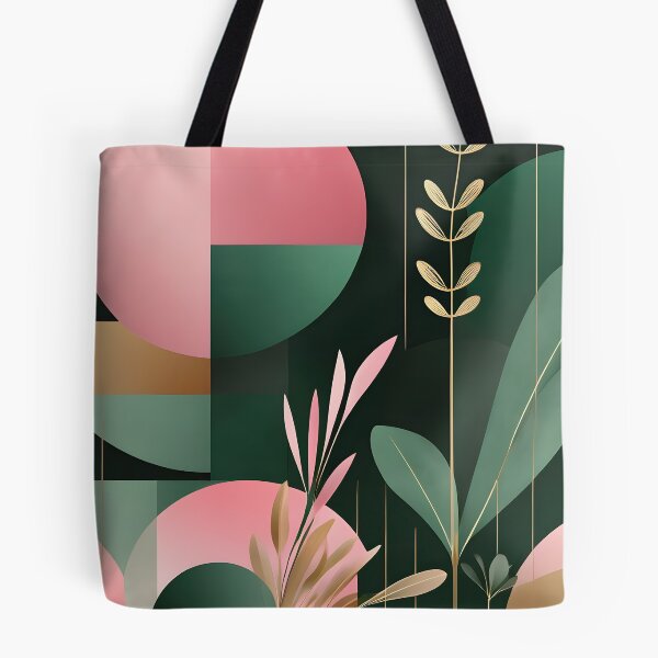 Item preview, Mid Century Botanical Retro Geometric Leaves  Florals  Pink  Dark Green designed and sold by Prints and Lifestyle.