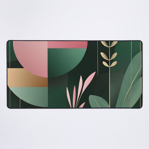 Item preview, Mid Century Botanical Retro Geometric Leaves Florals Pink Dark Green designed and sold by Prints and Lifestyle.