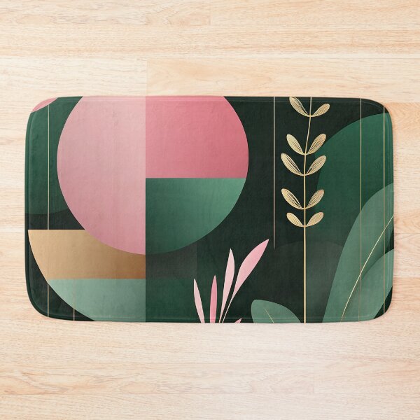 Item preview, Mid Century Botanical Retro Geometric Leaves  Florals  Pink  Dark Green designed and sold by Prints and Lifestyle.