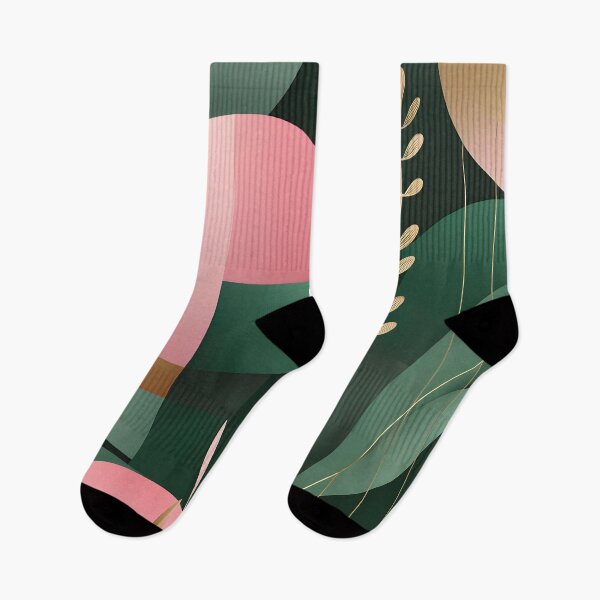 Item preview, Mid Century Botanical Retro Geometric Leaves  Florals  Pink  Dark Green designed and sold by Prints and Lifestyle.