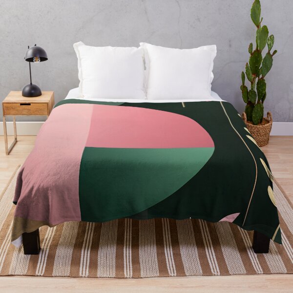 Item preview, Mid Century Botanical Retro Geometric Leaves  Florals  Pink  Dark Green designed and sold by Prints and Lifestyle.