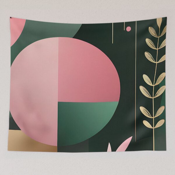 Item preview, Mid Century Botanical Retro Geometric Leaves  Florals  Pink  Dark Green designed and sold by Prints and Lifestyle.