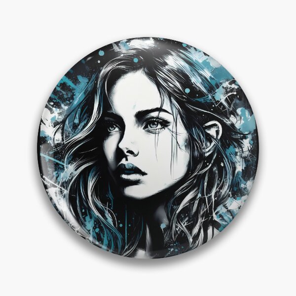 Item preview, Retrato entintado de una joven vestida de azul y turquesa designed and sold by ByteyCreatives.