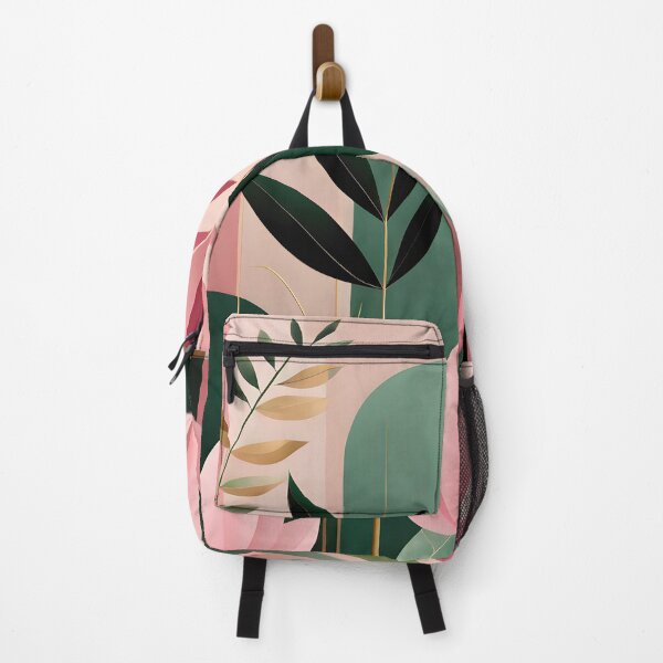 Item preview, Mid Century Botanical Retro Geometric Leaves Florals Pink Dark Green designed and sold by Prints and Lifestyle.