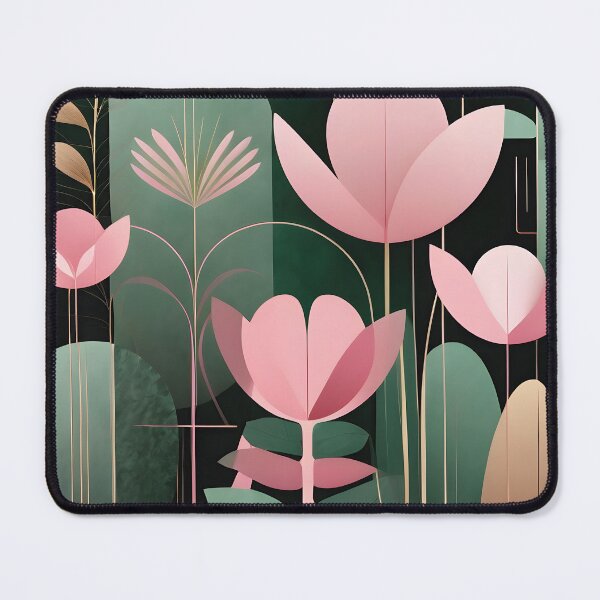 Item preview, Mid Century Botanical Retro Geometric Leaves Florals Pink Dark Green designed and sold by Prints and Lifestyle.