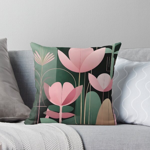 Item preview, Mid Century Modern Abstract Botanical Pink Dark Green designed and sold by Prints and Lifestyle.