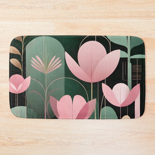 Item preview, Mid Century Botanical Retro Geometric Leaves  Florals Pink Dark Green designed and sold by Prints and Lifestyle.