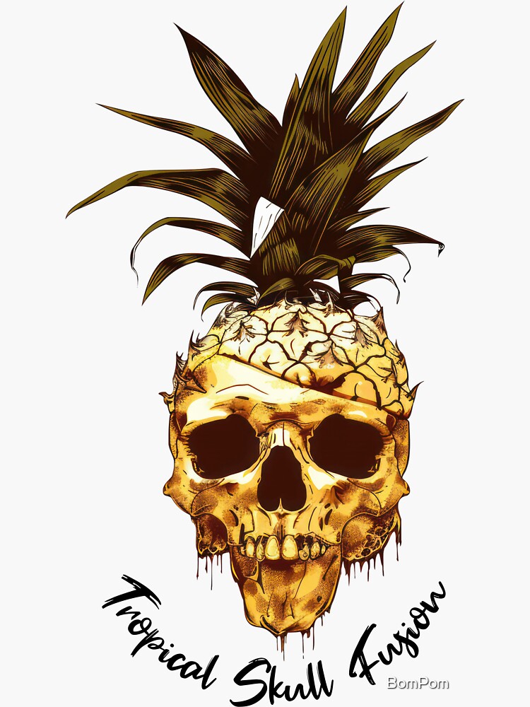 Aperçu 3 sur 3. Sticker avec l'œuvre Fusion de crânes tropicaux créée et vendue par BomPom.