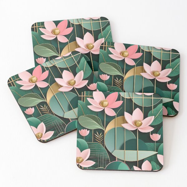 Item preview, Mid Century Botanical Retro Geometric Leaves  Florals  Pink Dark Green designed and sold by Prints and Lifestyle.