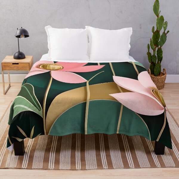 Item preview, Mid Century Botanical Retro Geometric Leaves Florals Pink Dark Green designed and sold by Prints and Lifestyle.