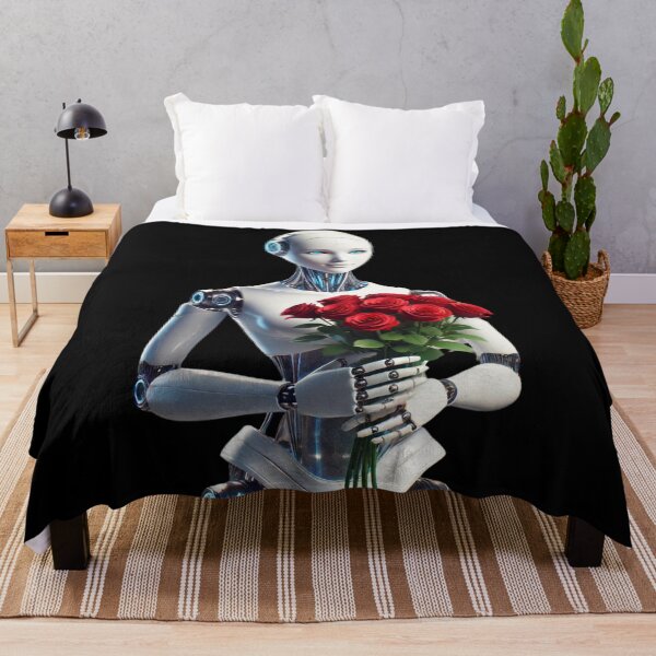 Item preview, Romantic Robot with Roses Futuristic Art Print designed and sold by WhiteDoveArt.