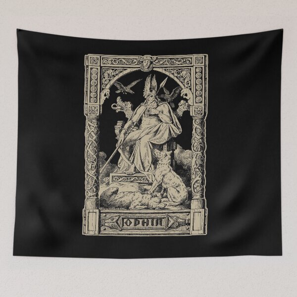 Item preview, Norse God Odin with Geri and Freki, Huginn and Muninn, Vikings, Norse Mythology designed and sold by Proverbial Wisdom Design.