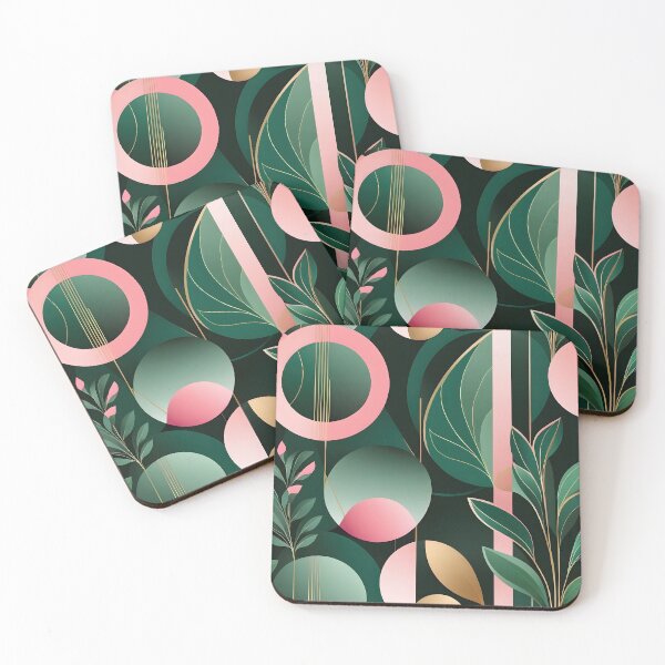 Item preview, Mid Century Botanical Retro Geometric Leaves  Florals  Pink Dark Green designed and sold by Prints and Lifestyle.