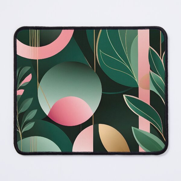 Item preview, Mid Century Botanical Retro Geometric Leaves  Florals  Pink Dark Green designed and sold by Prints and Lifestyle.