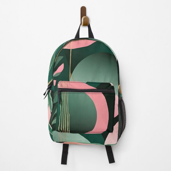 Item preview, Mid Century Botanical Retro Geometric Leaves  Florals  Pink Dark Green designed and sold by Prints and Lifestyle.