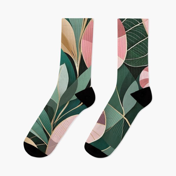 Item preview, Mid Century Botanical Retro Geometric Leaves  Florals Pink Dark Green designed and sold by Prints and Lifestyle.