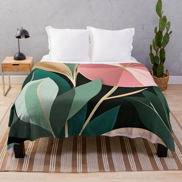 Item preview, Mid Century Botanical Retro Geometric Leaves Florals Pink Dark Green designed and sold by Prints and Lifestyle.