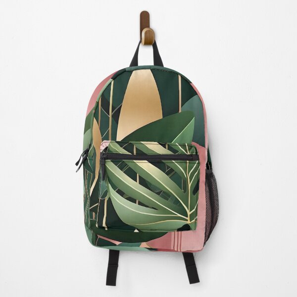 Item preview, Mid Century Botanical Retro Geometric Leaves Florals Pink Dark Green designed and sold by Prints and Lifestyle.