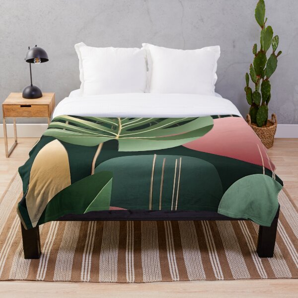 Item preview, Mid Century Botanical Retro Geometric Leaves  Florals  Pink Dark Green designed and sold by Prints and Lifestyle.