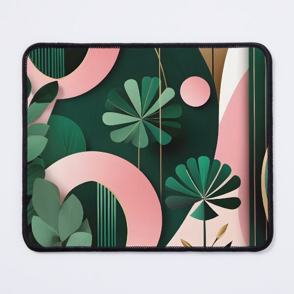 Item preview, Mid Century Botanical Retro Geometric Leaves Florals Pink, Dark Green designed and sold by Prints and Lifestyle.