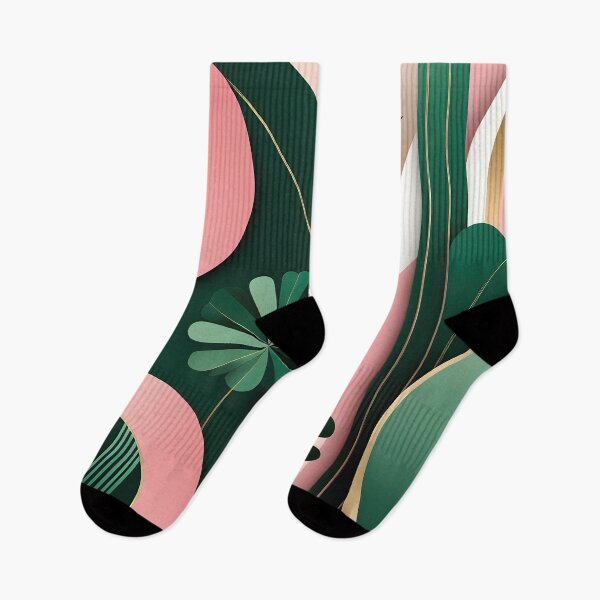 Item preview, Mid Century Botanical Retro Geometric Leaves  Florals Pink, Dark Green designed and sold by Prints and Lifestyle.