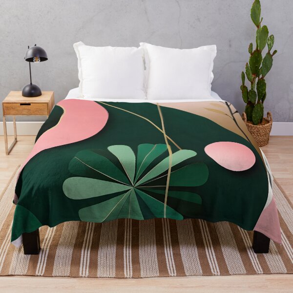Item preview, Mid Century Botanical Retro Geometric Leaves Florals Pink, Dark Green designed and sold by Prints and Lifestyle.
